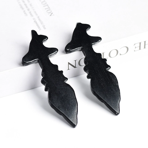 Natur Schwarzer Obsidian Hexenbesen Ornament Mit Hexenhut Pentagramm Handgeschnitzte Kristallfigur Für Halloween Heim Büro Dekor