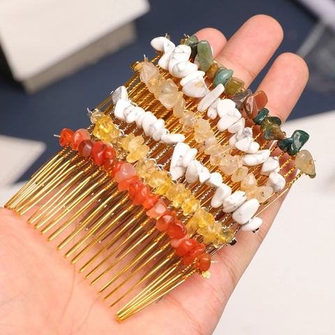 Handmade Natural Crystal Raw Stone Hair Comb Handmade Wire Wrapped Alloy Hair Jewelry For Women Wedding Bridal Party Gift