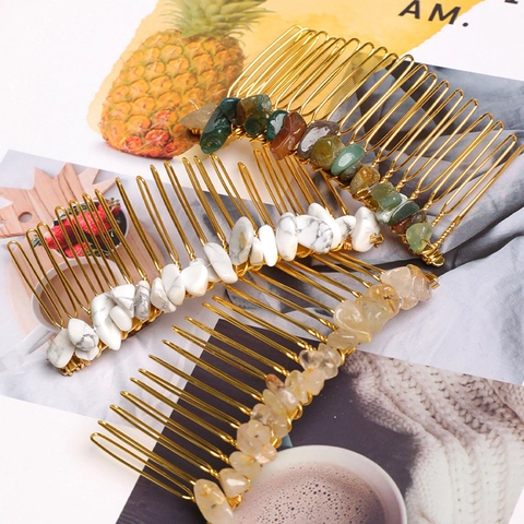 Handmade Natural Crystal Raw Stone Hair Comb Handmade Wire Wrapped Alloy Hair Jewelry For Women Wedding Bridal Party Gift