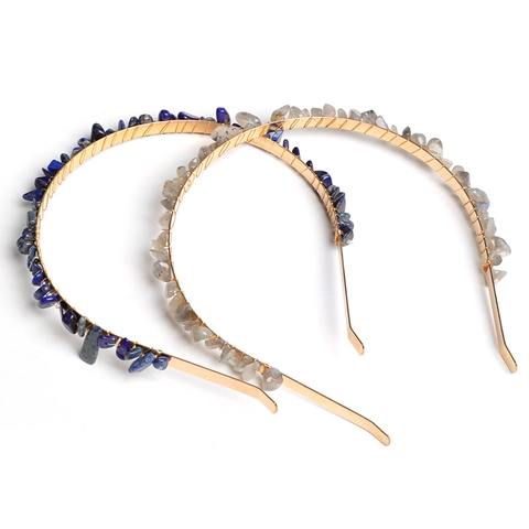 Handmade Natural Crystal Gravel Headband Bohemian Gold Wire Wrapped Raw Stone Hair Hoop Crown Hair Accessories For Women Gift