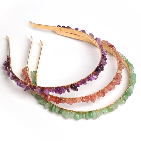 Handmade Natural Crystal Gravel Headband Bohemian Gold Wire Wrapped Raw Stone Hair Hoop Crown Hair Accessories For Women Gift