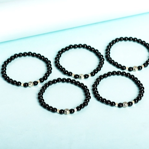 Bracciale in Ossidiana Nera Naturale Con Ciondolo in Dodici Segni Zodiacali Gioielli con Perline Regalo Uomo Donna