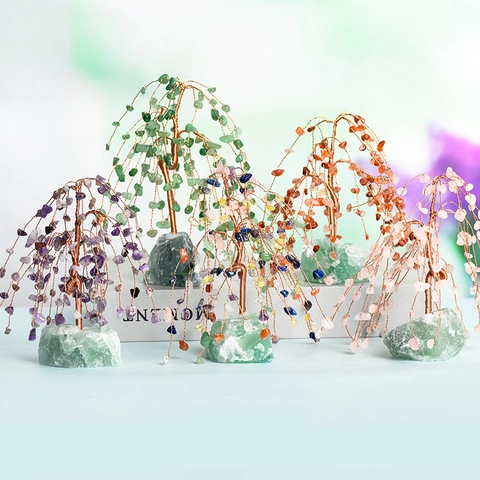 Handmade Healing Crystal Money Tree Gemstone Tree Raw Stone Base Copper Wire Decor For Home Office Wealth Prosperity Gift