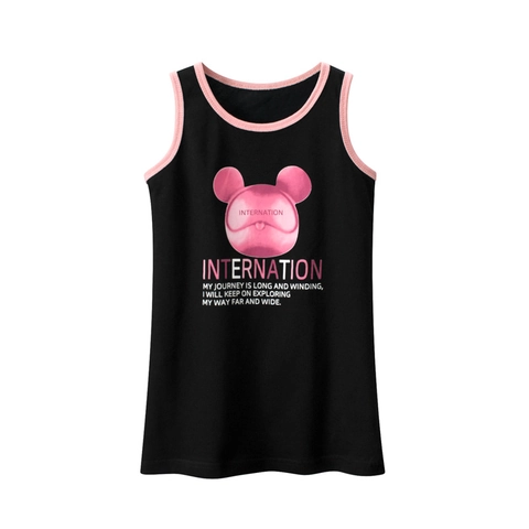 Vestito Senza Maniche In Cotone Per Bambine Estate Canotta Principessa Linea A Casual Stampa Topo Bordino A Contrasto
