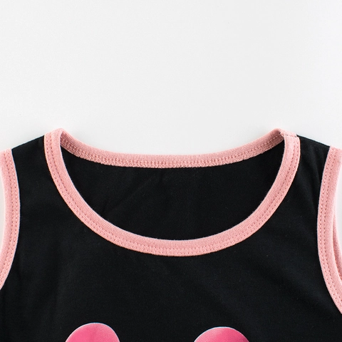 Vestito Senza Maniche In Cotone Per Bambine Estate Canotta Principessa Linea A Casual Stampa Topo Bordino A Contrasto