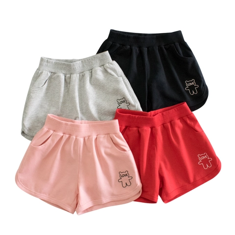 Kids Summer Pure Cotton Shorts Korean Style Cartoon Bear Print Casual Elastic Waist Bottoms For Boys Girls Breathable Soft Pants