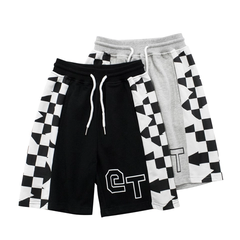 Kinder Baumwolle Shorts Karo Seitenstreifen Buchstabendruck Sommer Lässig Sport Hosen Jungen Mädchen