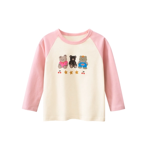 Παιδικό Μακρυμάνικο T-Shirt για Κορίτσια με Τύπωμα Αρκουδάκι Καθαρό Βαμβάκι Μανίκια Ραγκλάν Στρογγυλή Λαιμόκοψη Casual