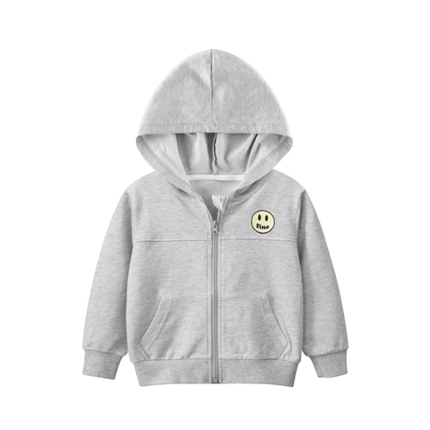 Mädchen Kapuzenjacke Reißverschluss Sweatshirt Baumwolle Lässig Sportlich Smiley Patch Buchstabendruck Grau
