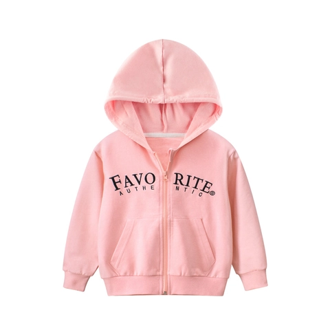Kids Girls 100% Cotton Letter Print Zip Up Hooded Hoodie Jacket Soft Long Sleeve Spring Autumn Casual Outwear