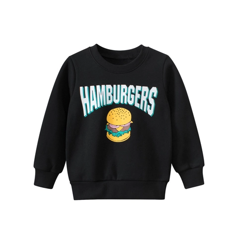 Felpa Da Bambina Foderata In Pile Misto Cotone Girocollo Stampa Hamburger Pullover Retro Streetwear Per Bambini
