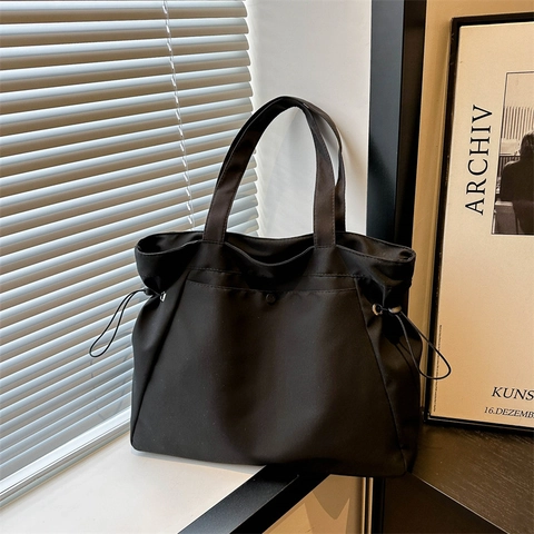 Bolso Tote Minimalista Tela Oxford Mujer Gran Capacidad Color Sólido Cordón Bolso de Hombro Casual de Oficina Mano