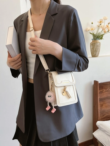 Borsa a Tracolla da Donna Mini per Cellulare in Pelle PU Quadrata Verticale Piccola Borsa a Spalla Con Simpatico Ciondolo Mostro