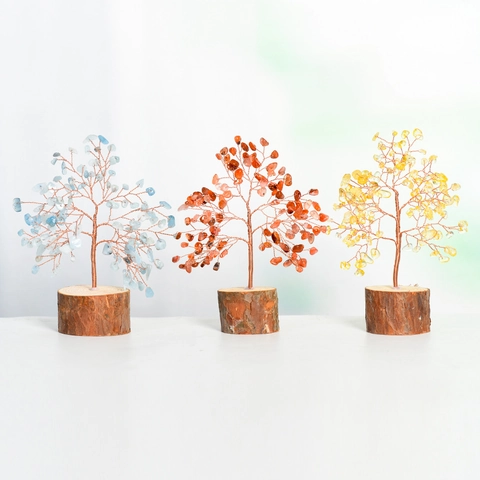 Ornement d'Arbre à Argent en Cristal Naturel Avec Base en Bois Massif Fil de Cuivre Arbre de Pierres Précieuses Fait à la Main pour Bureau Maison