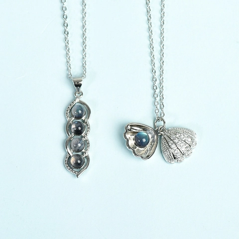 Elegant Moonstone Jewelry Set 925 Sterling Silver Post Shell Pea Pod Pendant Necklace Snowflake Stud Earrings Women Jewelry