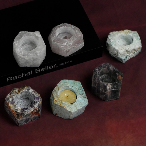 Natural Crystal Candle Holder Raw Stone Tealight Base Amethyst Rose Quartz Fluorite Irregular Desktop Decoration
