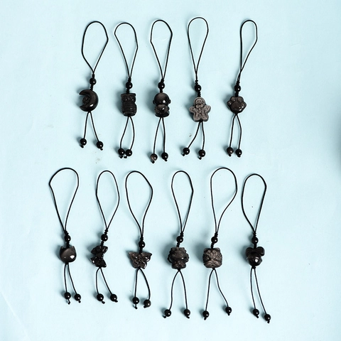 Pendaglio In Ossidiana Argentata Naturale Per Decorazione Telefono E Borsa Varie Forme Con Cordino Intrecciato Nero