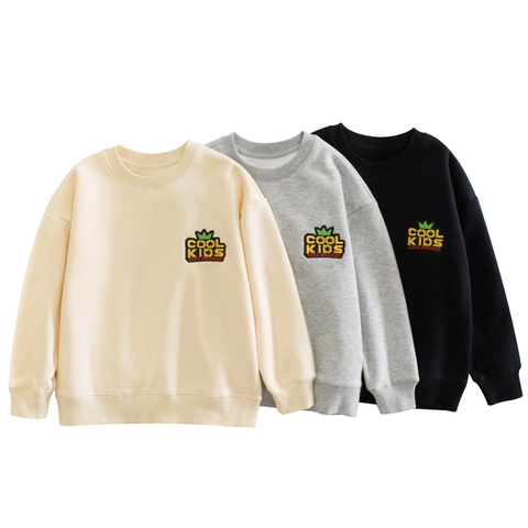Kinderen Fleece Gevoerde Sweatshirt Katoenmix Ronde Hals Pullover Lange Mouwen Borduurwerk Winter Tops Voor Kids