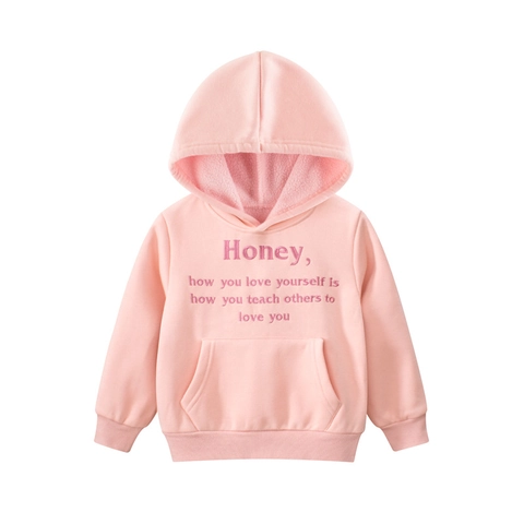 Felpa Con Cappuccio Ragazza Misto Cotone Foderata In Pile Ricamo Lettere Pullover Tasca Felpa Casual Calda Bambini