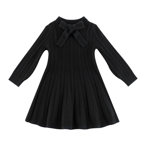 Vestito In Maglia A Maniche Lunghe Da Ragazza Misto Cotone A Costine Fiocco Orlo Pieghettato Autunno Inverno Stile Coreano
