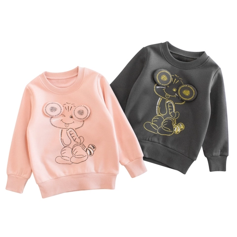 Sweat-Shirt Fille Doublé Polaire Pull À Manches Longues Motif Animal Cartoon Avec Oreilles En Peluche Haut Chaud
