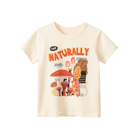 Mädchen Kurzarm T-Shirt Reine Baumwolle Pilz Grafikdruck Sommer Lässig Rundhalsausschnitt Tee