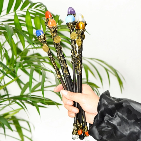 Natural Crystal Twelve Constellations Magic Wand Vintage Metal Core Wizard Wand For Home Decor Astrology Lovers Gift