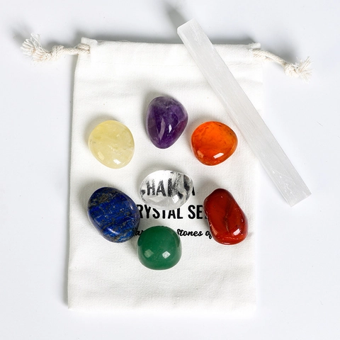 Natürliche Chakra Kristall Heilsteine Amethyst Bergkristall Polierte Trommelsteine Selenitstab Meditation Yoga Balance