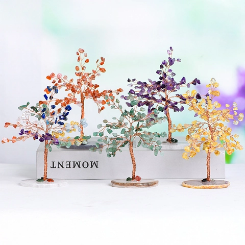 Arbre À Argent En Cristal Naturel Fait Main Fil De Cuivre Arbre Gemme Base Agate Feng Shui Décor Bureau Maison