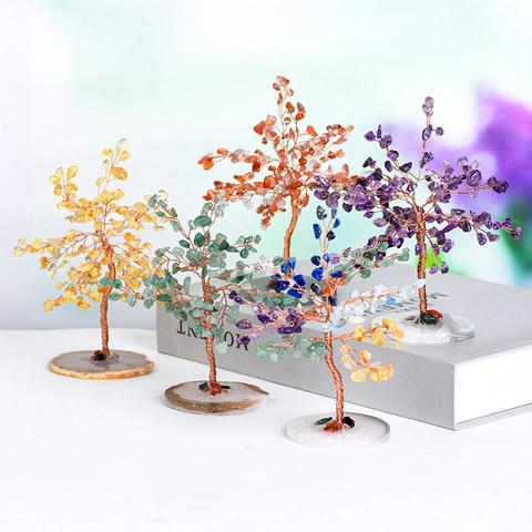 Arbre À Argent En Cristal Naturel Fait Main Fil De Cuivre Arbre Gemme Base Agate Feng Shui Décor Bureau Maison