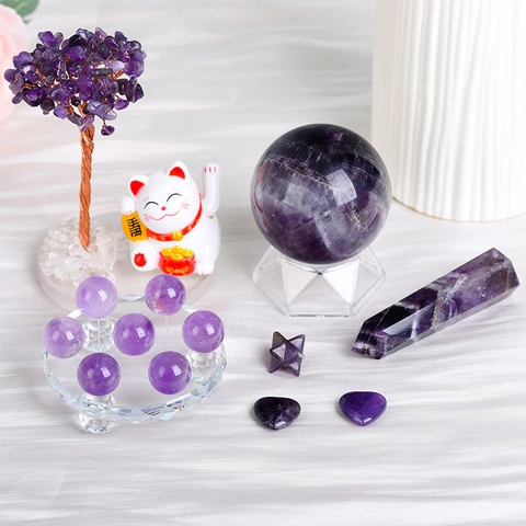 Pietre Di Ametista Naturale Decorazione Zen Sfera Torre Albero Stella Merkaba Cuore Per Ufficio Casa Scrivania