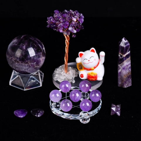 Pietre Di Ametista Naturale Decorazione Zen Sfera Torre Albero Stella Merkaba Cuore Per Ufficio Casa Scrivania