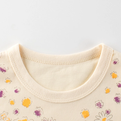 Mädchen Kurzarm T-Shirt 100% Baumwolle Blumendruck Rundhals Sommer Weich Koreanischer Stil Süßes Kinder Oberteil