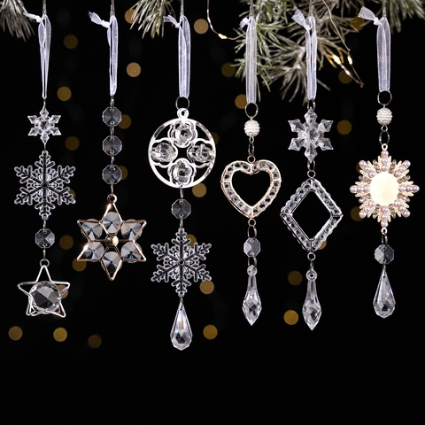 Acryl Weihnachten Schneeflocke Hängende Ornamente Mit Künstlichen Perlen Strass Für Feiertagsbaumdekoration Winter Home Dekor