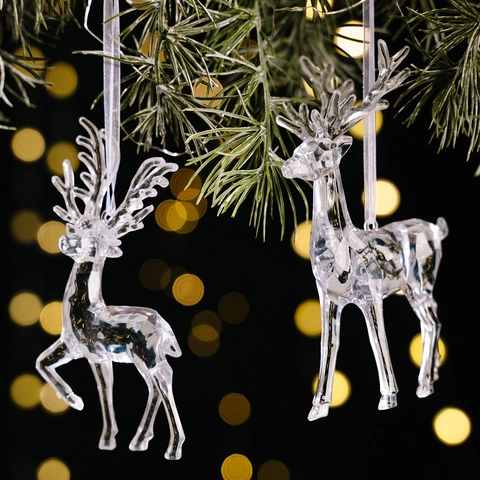 Transparent Acryl Weihnachten Rentier Hängende Dekoration Klare Elch Figur Für Weihnachtsbaum Heim Urlaub Party Dekoration
