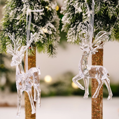 Transparent Acryl Weihnachten Rentier Hängende Dekoration Klare Elch Figur Für Weihnachtsbaum Heim Urlaub Party Dekoration