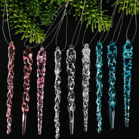 Ornamenti Appesi A Ghiacciolo In Acrilico Trasparente Rosa Blu Spirale Attorcigliata Per Decorazioni Natalizie