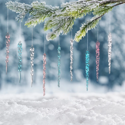 Ornamenti Appesi A Ghiacciolo In Acrilico Trasparente Rosa Blu Spirale Attorcigliata Per Decorazioni Natalizie