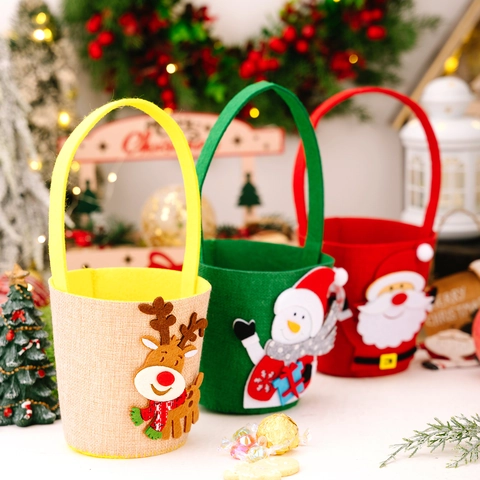Weihnachten Cartoon Filz Geschenktüte Süßigkeiten Eimer Mit Griff Weihnachtsmann Schneemann Rentier Muster Festliche Party Deko