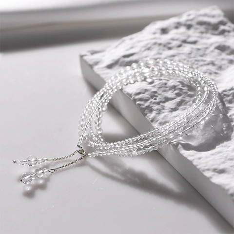Pulsera Collar Multicapa De Cristal Blanco Natural Doble Uso Cuentas De Hecho A Mano Apilable