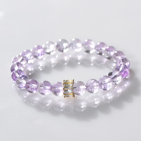 Natural Amethyst Round Beads Bracelet For Women Gold Plated Crown Charm Elastic Jewelry Handmade Purple Crystal Bracelet Gift