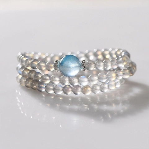 Bracciale Con Perline In Pietra Di Luna Grigia Naturale E Labradorite Con Accento In Acquamarina Gioielli Avvolgenti Elegante Stile Retrò