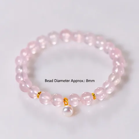 Bracciale Di Perline In Quarzo Rosa Naturale Con Pendente Di Perla Artificial Distanziatori In Metallo Dorato Gioielli Eleganti Da Donna