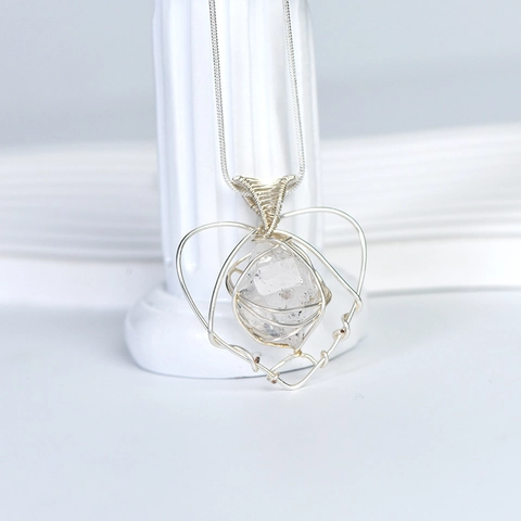 Heart Pendant Necklace Natural Crystal Hand Wire Wrapped Clear Quartz Silver Plated Copper Wire Boho Jewelry Gift For Women