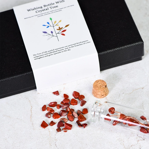 Set di Bottiglie dei Desideri Chakra Naturali Pietre di Cristallo Curative Con Filo di Rame Albero della Vita e Pendagli in Metallo Scatola Regalo