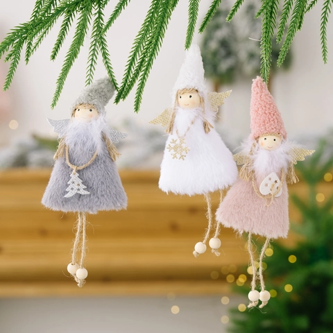 Ciondolo Appeso in Peluche Ragazza Angelo di Natale Bambola Angelo in Lana di Agnello Con Ali Per Albero di Natale Casa