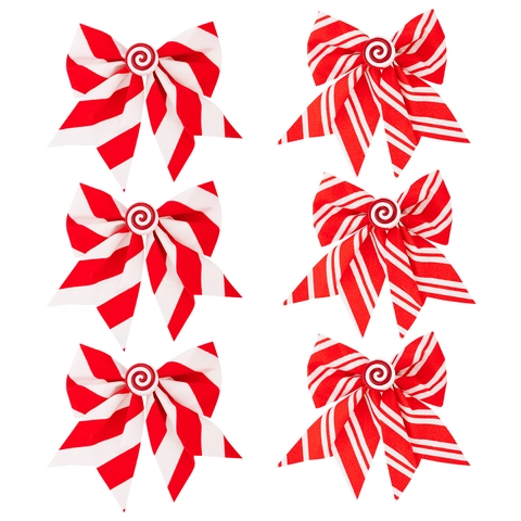 Kerstboom Strik Ornamenten Rood Wit Gestreepte Satijnen Strikken Met Snoep Accent Voor Kerstmis Feest Woondecoratie