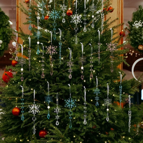 Addobbi Natalizi Da Appendere Acrilico Fiocco Di Neve Ghiacciolo Perla Goccia Trasparente Colorato Scintillante Casa Decorazione
