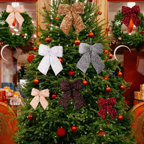 Grandi Piccoli Fiocchi di Stoffa con Paillettes Natalizi Decorazioni Appese Scintillanti Fiocchi per Albero di Natale per Festa Matrimonio