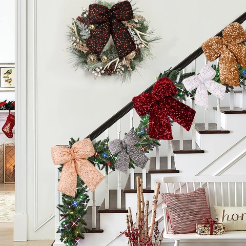 Large Sequin Christmas Bow Decoration For Christmas Tree Shiny Glitter Bowknot Hanging Ornament For Wedding Party Home Decor